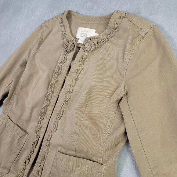 J. Crew Tan Ruffle Trim Classic Twill Chino Women's Jacket | Size 8 - Picture 3 of 11